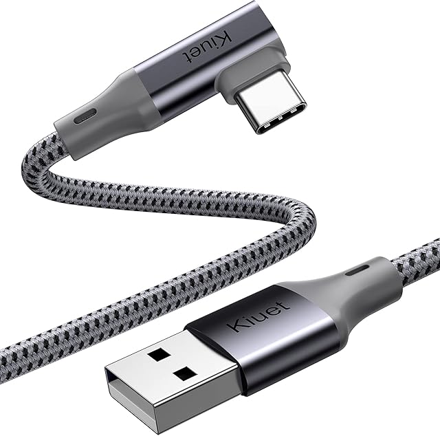 kiuet USB C Cable 3M, 3A Charging Cable, 90 Degree Right Angle Type Charger Braided Compatible With Samsung Galaxy S20 S10 S9 S8, Huawei, Google Pixel, Sony Xperia, LG, et, Grey