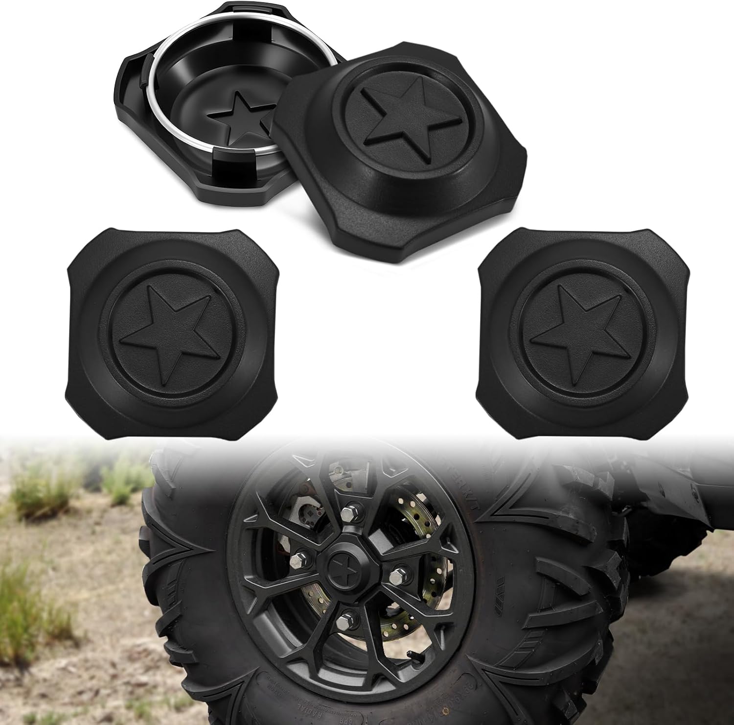 A & UTV PRO Center Hub Caps for 2024 2025 Polaris RZR XP 1000/XP 4 1000 Accessories, Durable Snap-on Wheel Cover for UTV Offroad Wheels Black Tire Hub Cap Set of 4