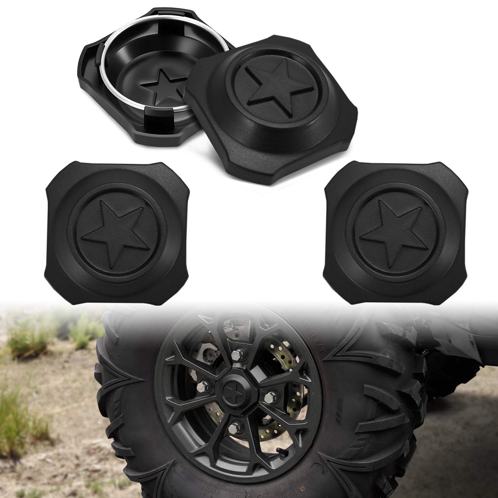 A & UTV PRO Lot de 4 cache-moyeux pour Polaris RZR XP 1000/XP 4 1000 2025 2025 – Enjoliveur durable à clipser pour roues tout-terrain, noir