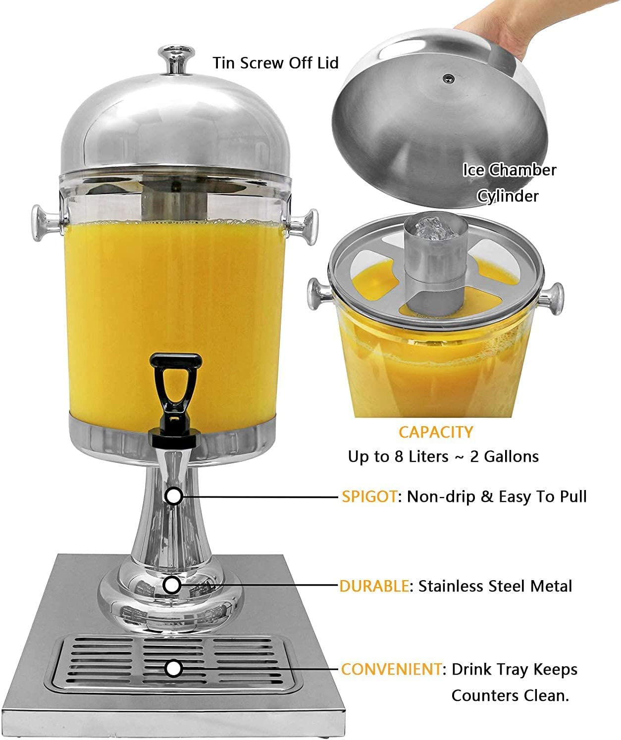 Dispensador De Bebidas De Acero Inoxidable; Dispensador De Bebidas Calientes para Fiestas, Grifos Antifugas, Bandejas De Drenaje Y Dispensadores De Hielo.