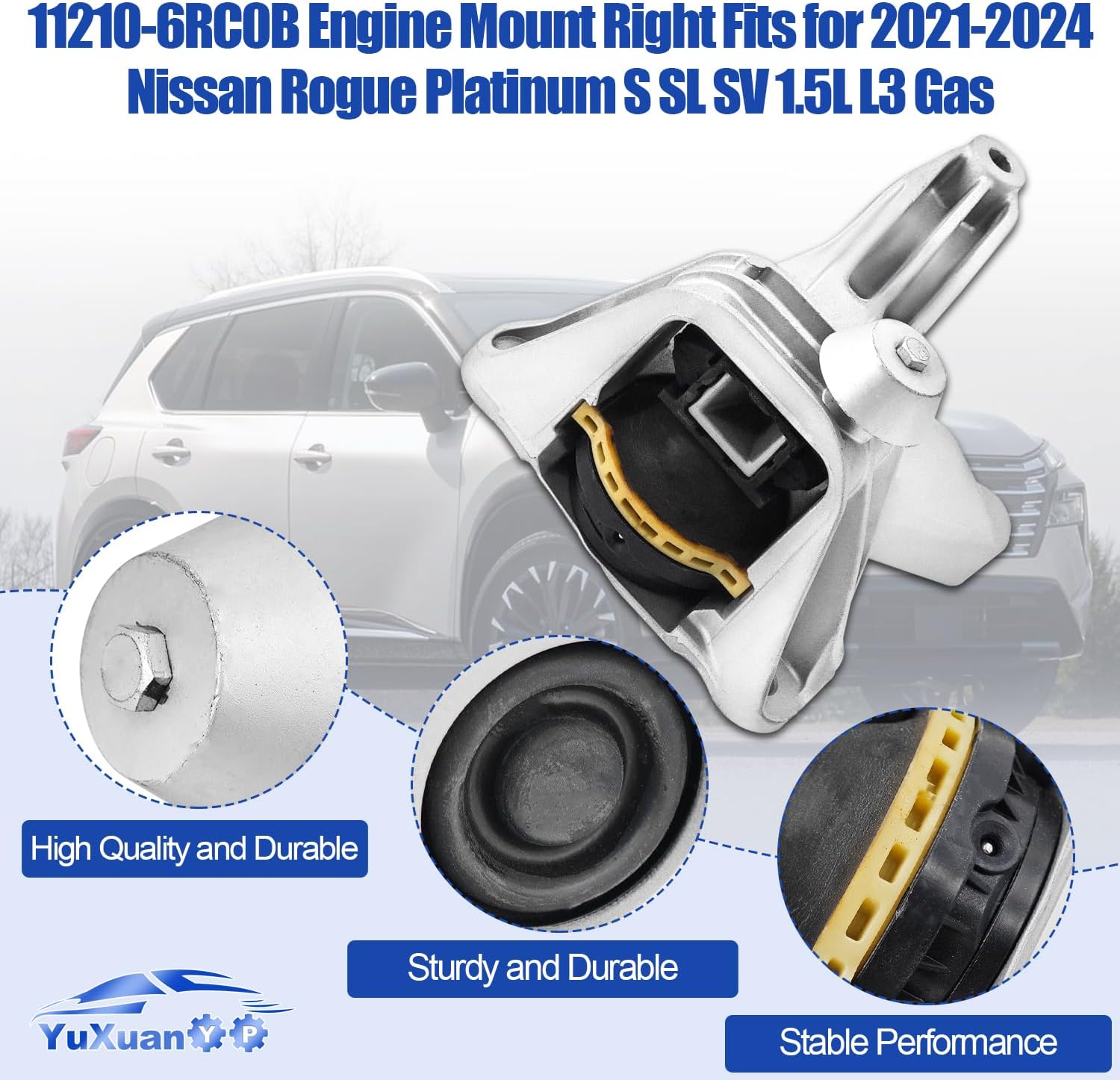 112106RC0B Engine Mount Right Fits for 2021-2024 Nissan Rogue Platinum S SL SV 1.5L L3 Gas# 11210-6RC0B