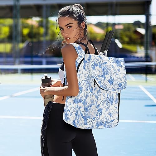 Miniatura 7 de Mujeres Hombres Bolsa de Tenis Resistente al Agua Vintage Azul Blanco Rosas 3 Raquetas Bádminton Bolso de Hombro para Mujeres Hombres de Tenis con