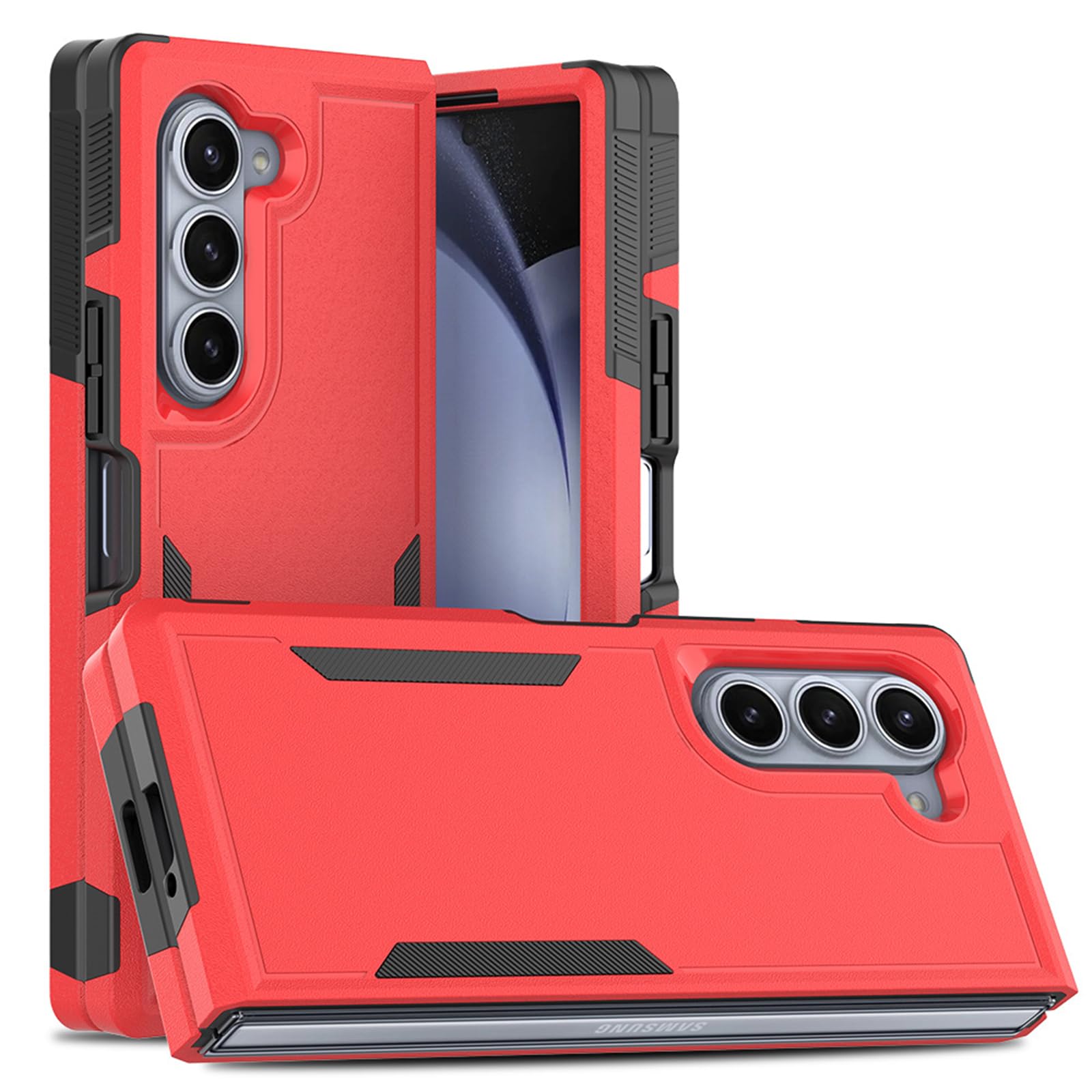 Etui odporne na wstrząsy do Samsung Galaxy Z Fold 6, antypoślizgowe antypoślizgowe antypoślizgowe twarde etui hybrydowe dwuwarstwowe etui ochronne, czerwone, Z Fold 6
