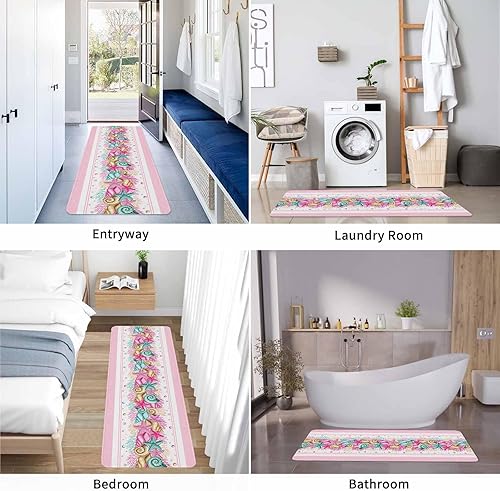 Vista 332 de Tapete de Feliz Navidad, tapete antideslizante para puerta delantera, baño, cocina, dormitorio, patio, entrada, 16 x 24 pulgadas, rojo, negro y verde