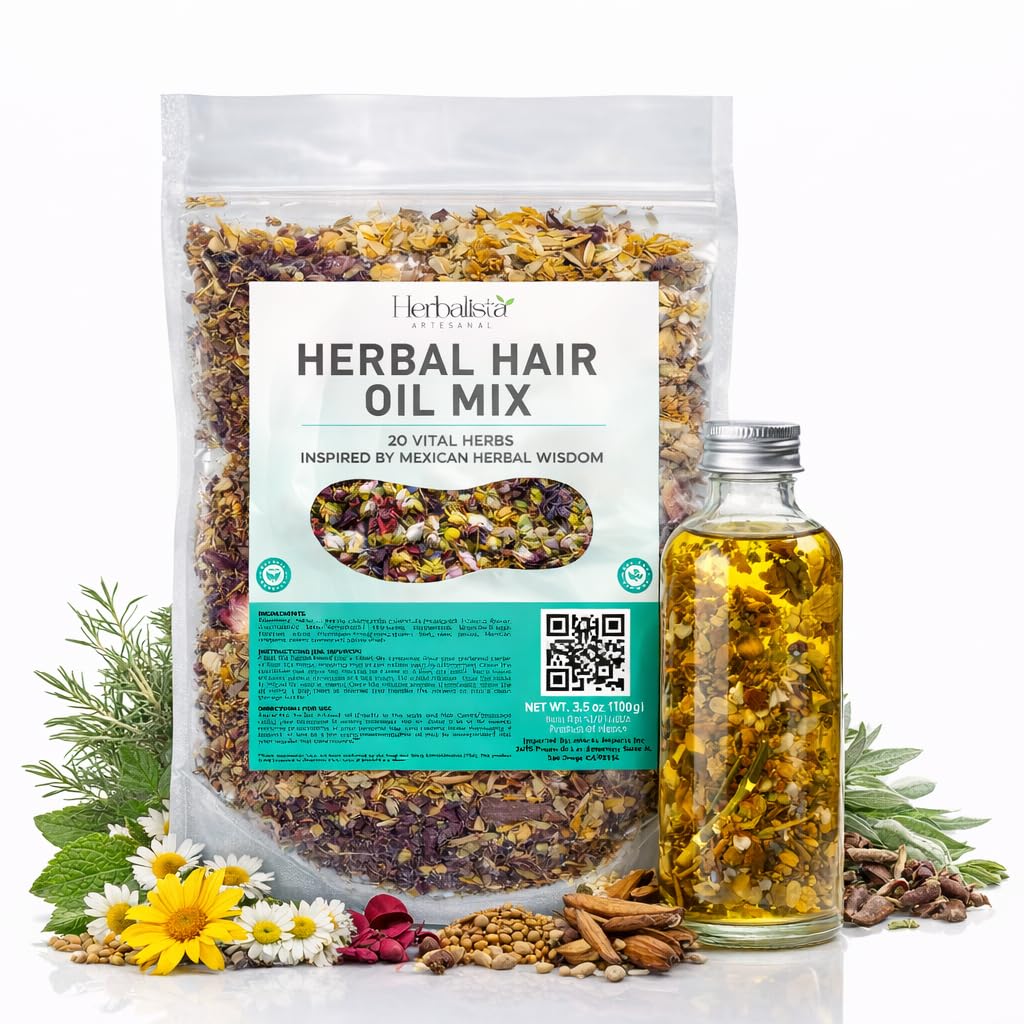 HERBALISTA – Premium Herbal Hair Oil Mix 3.5oz (100g) | 20 Mexican-Inspired Ayurvedic Herbs | Longer-Looking Hair, Stronger-Feeling Roots, Fuller Volume & Natural Shine | DIY Oil Infusion | Hair Care