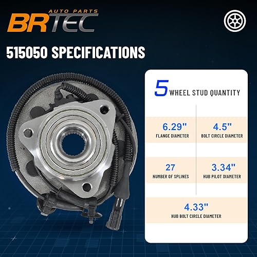 Miniatura 2 de BRTEC 515050 Buje de rueda delantera izquierdaderecha y conjunto de cojinetes para Ford Explorer 2002-05, para Mercury Mountaineer 2002-05, para
