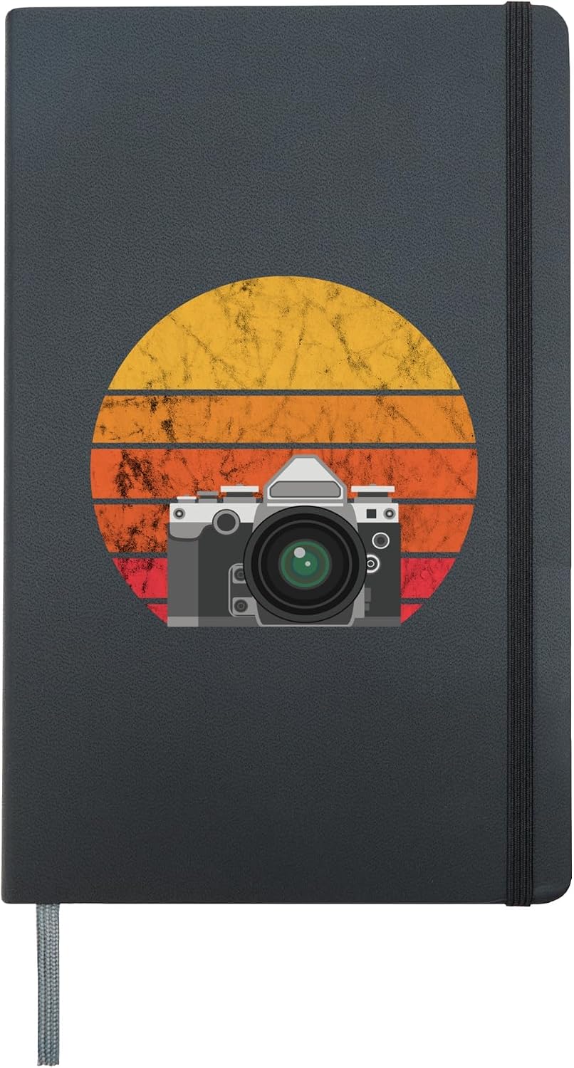 Photography Camera Lens Retro Vintage Sunset Lovers Hardcover Journal, Black