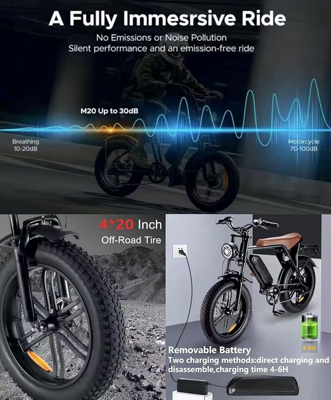 20” Electric Bike, 20 Inch E Bike, Hybrid Bike 48V 15AH Battery