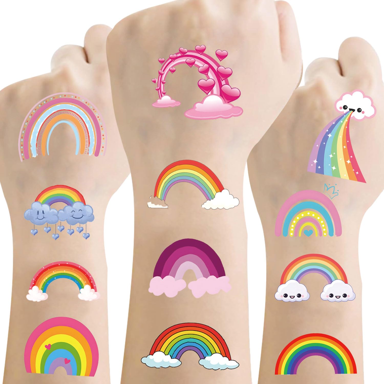 12pcs Rainbow Tattoo stickers Bohemian Decor Sticker For Musical Instrument Decorations, Pencil Boxes, Art Supplies, Water Bottles, Laptops, Suitcases, Birthday Decoration, Holiday Party