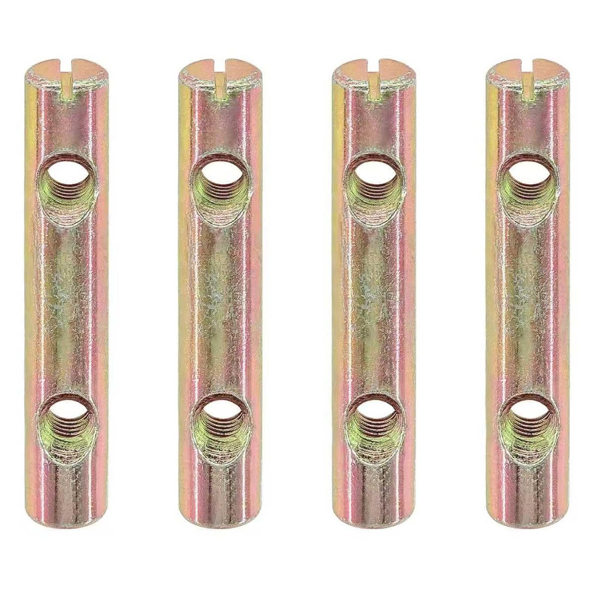 PLIXO 4 PCS Double-Hole Barrel Nuts Color Zinc Plated Carbon Steel Flat Slot Dual Hole Cylinder Nuts For Furniture Assembly Fasteners