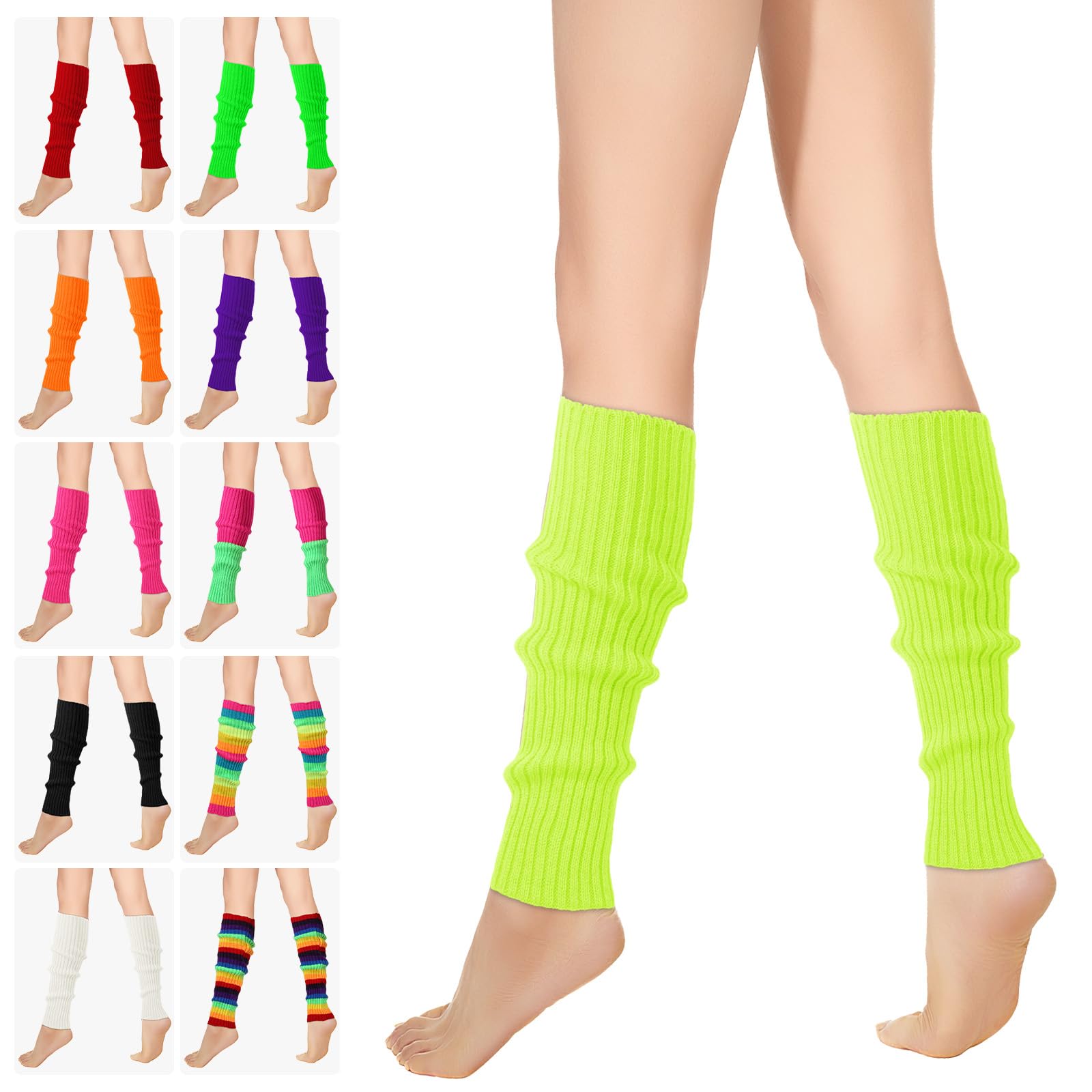 Buauty Leg Warmers for Women 80s 90s Outfit Ribbed Knitted Leg Socks Fashion Neon Y2k Neon Accessories Sports
