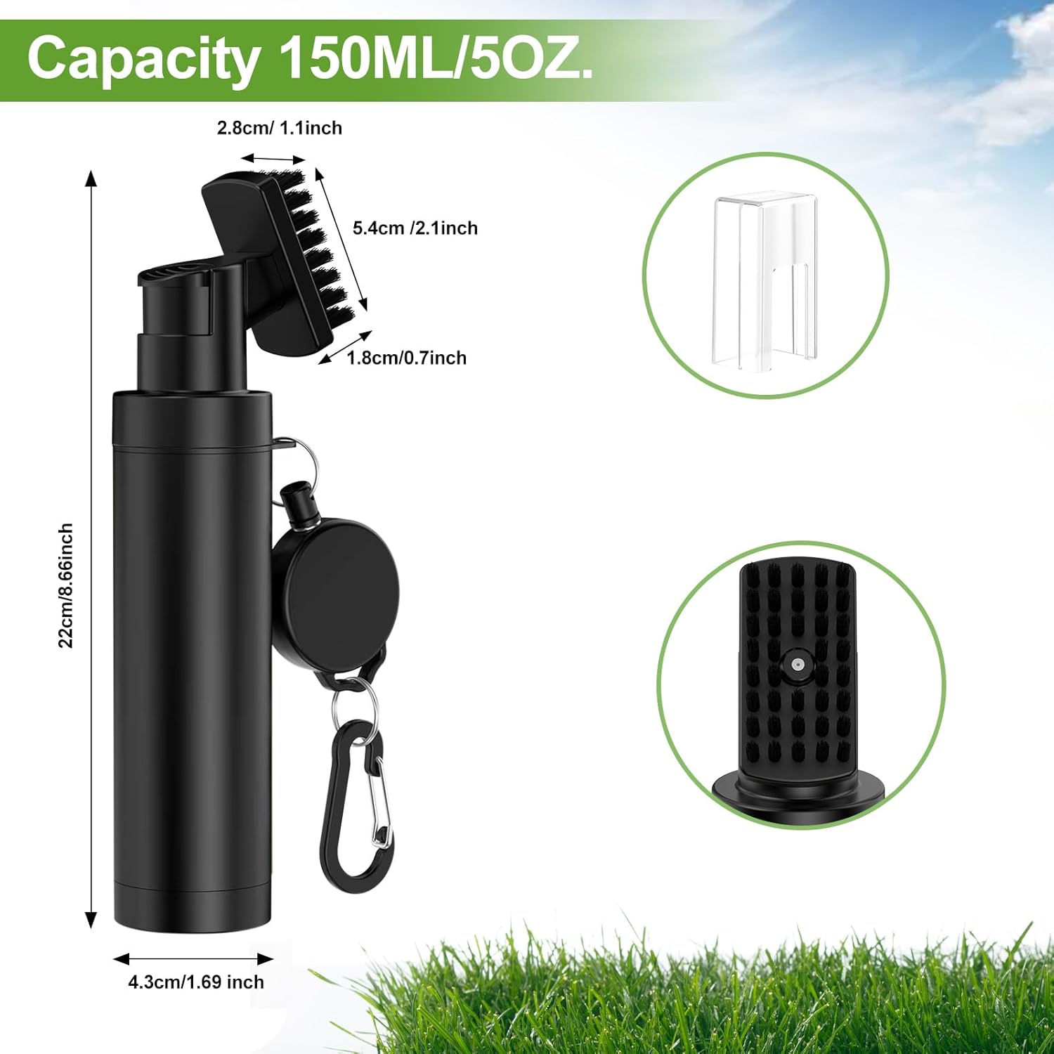 Golf Club Cleaner Brush with Carabiner Clip and Leak-Proof Press Water Bottle - Lightweight, Compact Cleaning Tool for Golf Clubs, Balls, and Shoes - Best Golf Gifts for Men(Black) - Image 3