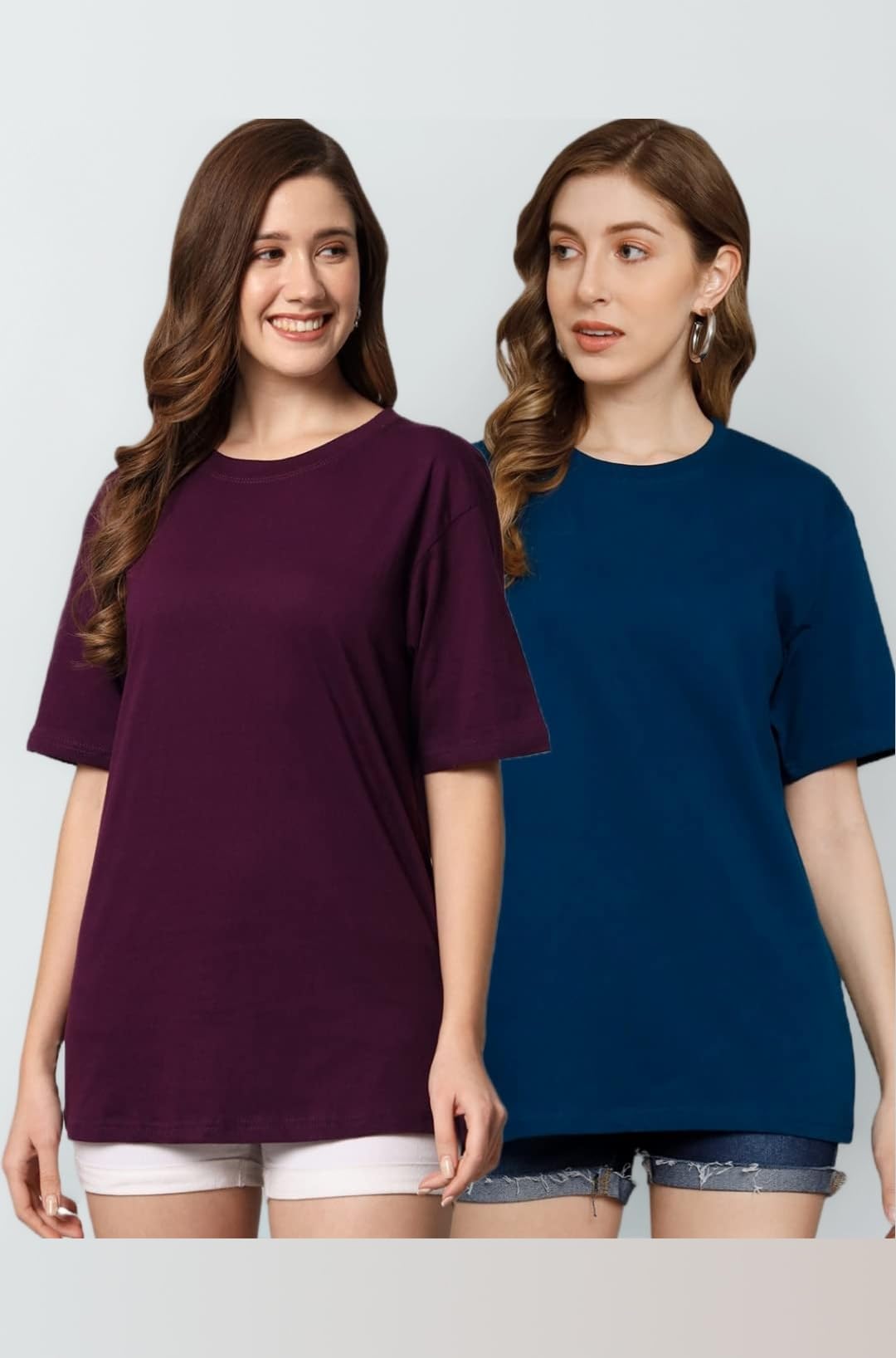 Cotton Short Sleeve Oversized T-Shirt for Women (Pack of 2)