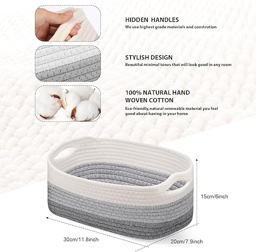 Miniatura 36 de Sawysine 6 cestas tejidas de cuerda de algodón para organizar cestas de almacenamiento, cestas de cuerda con asas para mantas, juguetes, sala