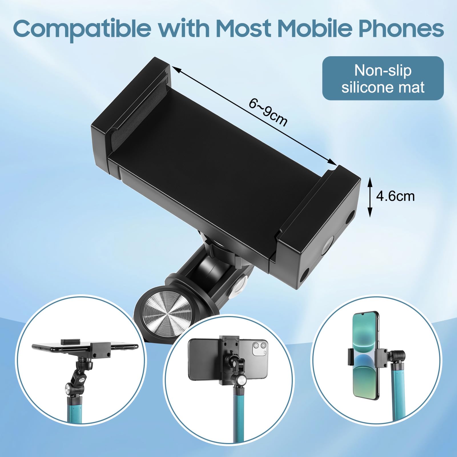 Gugxiom Overhead Stativ Handy, 170cm Handy Ständer für Smartphone, 360° Drehbare Handyhalterung für Kochvideos, Zeichnen, Live-Streaming, Meetings und Videoaufnahmen