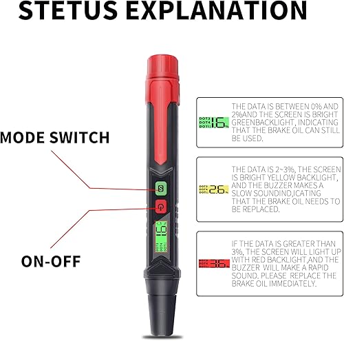 Miniatura 5 de Probador de líquido de frenos de automóvil, probador de humedad multifuncional para líquido de frenos DOT3 DOT4 DOT 5.1, tiras de prueba universales