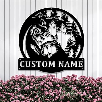 Custom Wolf Signs Outdoor Metal,Couple Wolf Wall Art Personalized Family Name Signs,Wolf Decor for Living Room Patio Garage Bar Home,Outdoor Wall Decor,Housewarming Gifts,Mens Gifts