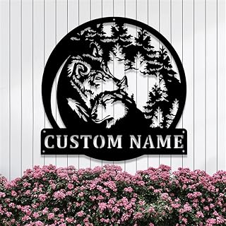 Custom Wolf Signs Outdoor Metal,Couple Wolf Wall Art Personalized Family Name Signs,Wolf Decor for Living Room Patio Garage Bar Home,Outdoor Wall Decor,Housewarming Gifts,Mens Gifts