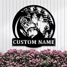 Custom Wolf Signs Outdoor Metal,Couple Wolf Wall Art Personalized Family Name Signs,Wolf Decor for Living Room Patio Garage Bar Home,Outdoor Wall Decor,Housewarming Gifts,Mens Gifts