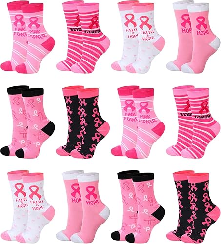 Hercicy Breast Cancer Awareness Socks Bulk Soft Pink Ribbon Breast Cancer Gifts for Women Sport Football Cheer Accessories