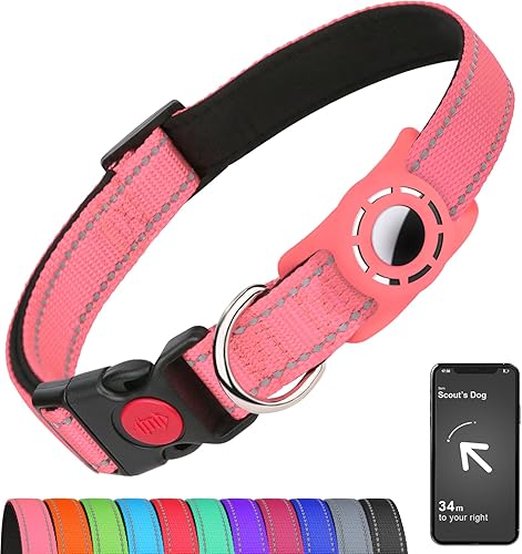 Airtag - Collar de perro para cachorros, collares reflectantes con soporte AirTag, hebilla de bloqueo de seguridad y acolchado suave, collar de