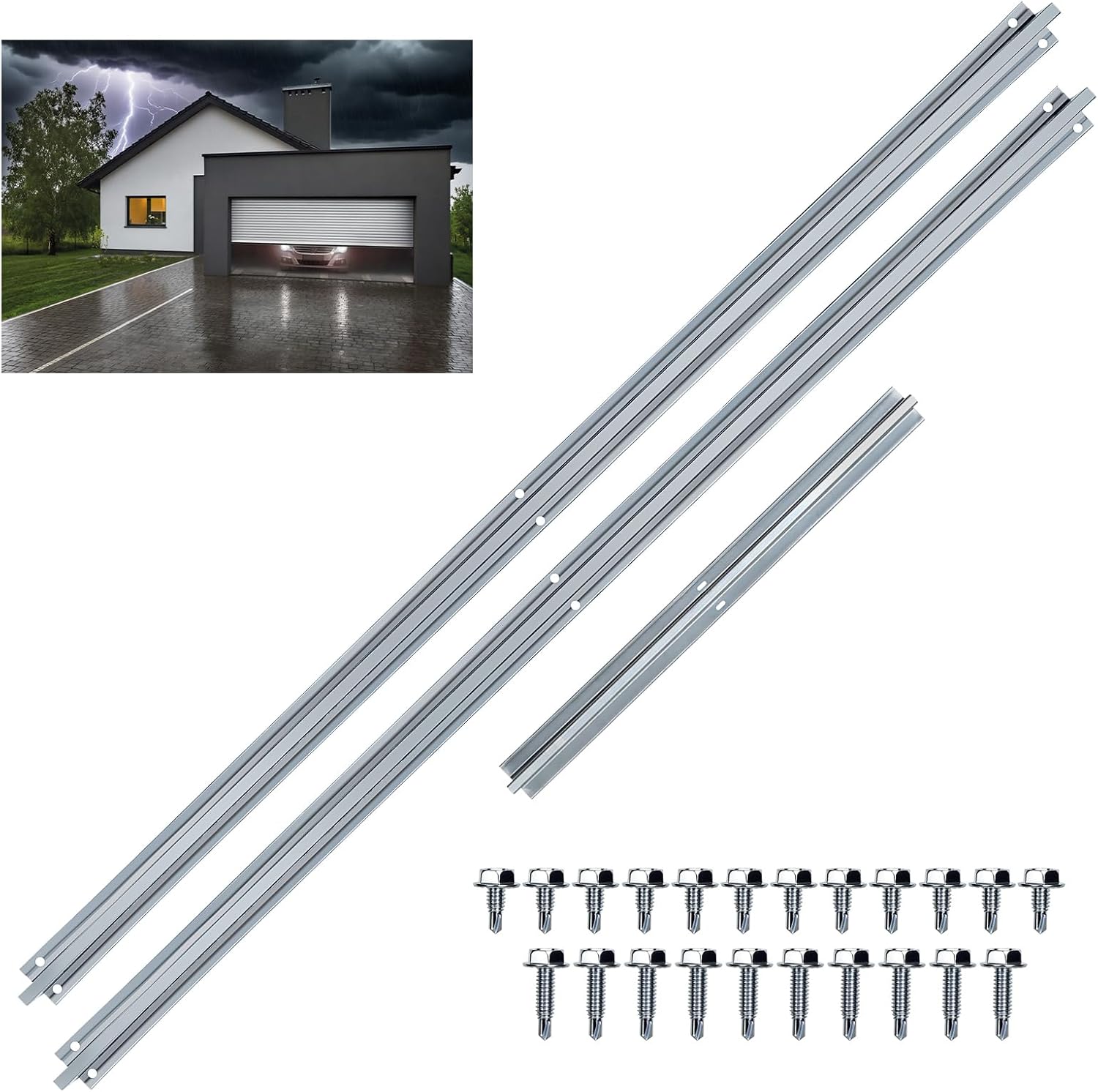 16ft Garage Door Bracket Strut,Heavy-Duty Steel Garage Doors Reinforcement Bracket,Double Door Garage Replacement Panels Repair Kits Track Rails Accessories 16Foot,Hurricane&Storm Support Top Bracket