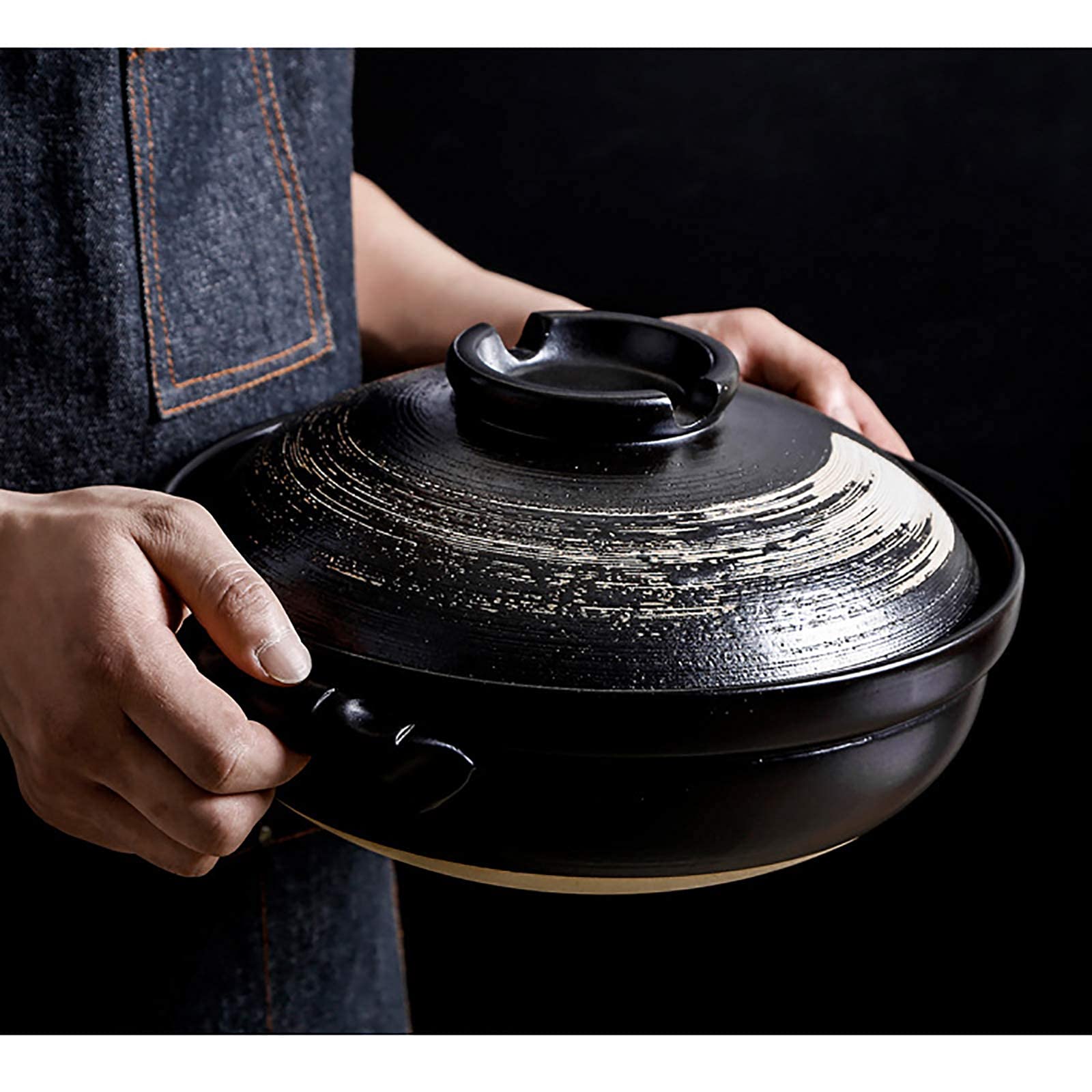 Casseruola, pentola a fuoco lento, pentola calda in ceramica giapponese a forma di casseruola, casseruola in ceramica resistente al calore con coperchio, stufato lento, casseruola rotonda, pentola for
