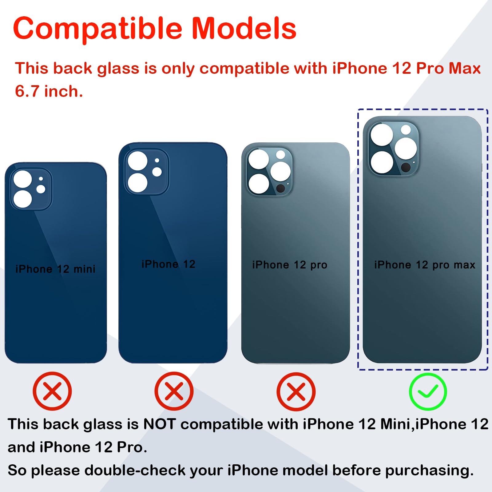 Phoupair Rear Back Glass Replacement for iPhone 12 Pro Max 6.7 Inches All Carriers with Professional Repair Tool Kit (Pacific Blue)