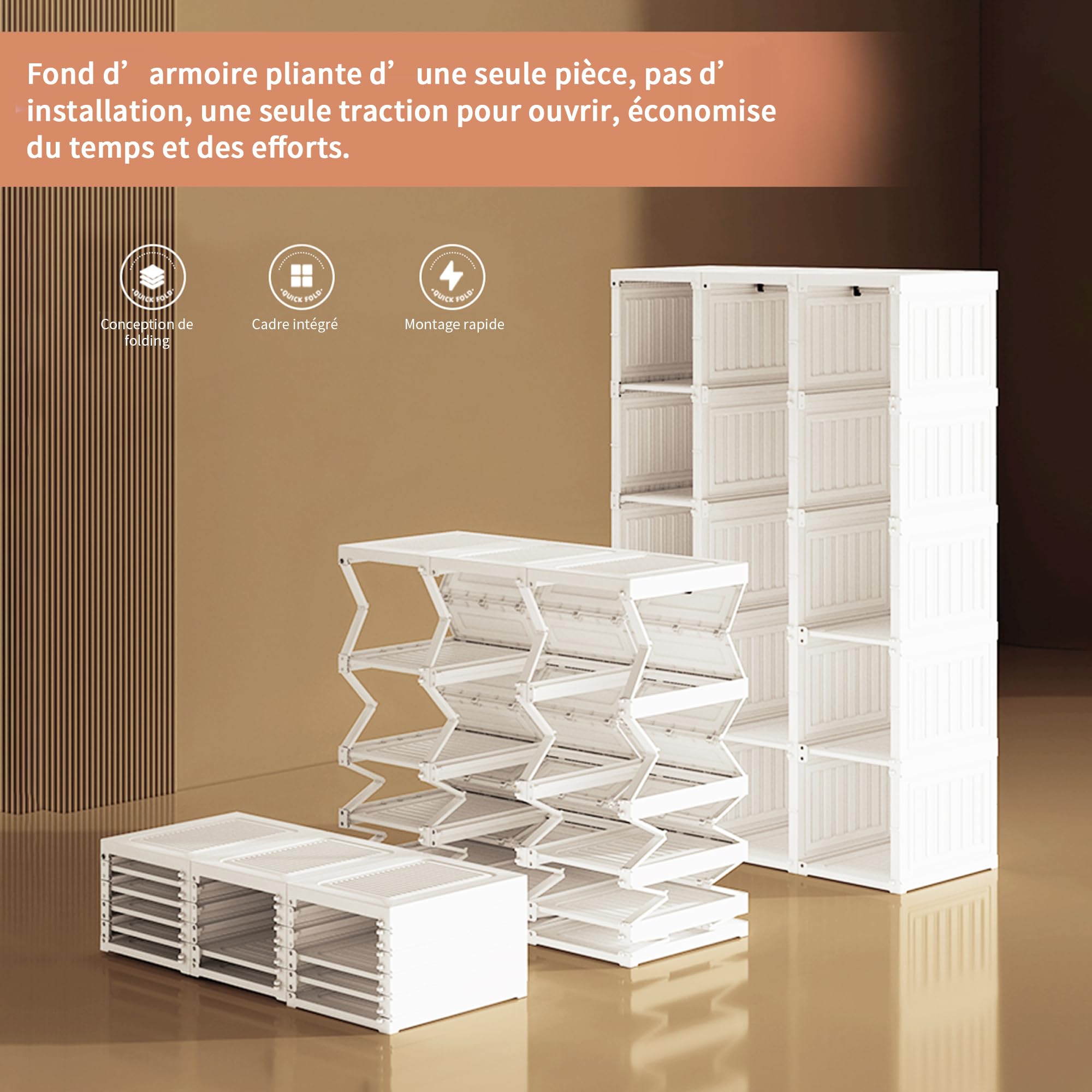 Armario de Dormitorio Plegable,Armarios Plegables de Plastico con 10 Compartimentos Armario Modular con 6 Puertas Roperos de Dormitorio Armarios Para Ropa Exterior Armarios Individual (170x69x50cm)