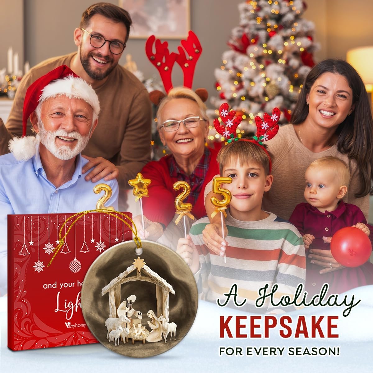 Rustic Nativity Christmas Ornament 2025-2-Sided Printed Ceramic Nativity Scene Ornaments, Religious Presents for Christian Women Men - Holy Family Jesus Christmas Tree Decorations - Image 6