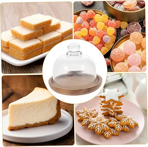 Miniatura 8 de 2 unidades de 4.13 pulgadas (4.1 in) pequeña cúpula de cristal transparente para postre/queso cloche con bandeja de servir de madera, soporte para