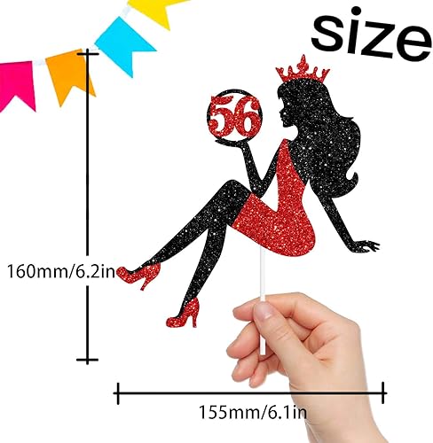 Miniatura 2 de Decoración de pastel con silueta de niña sentada roja y negra con glamour para dama 56 cumpleaños temática reina suministros de decoración de fiesta