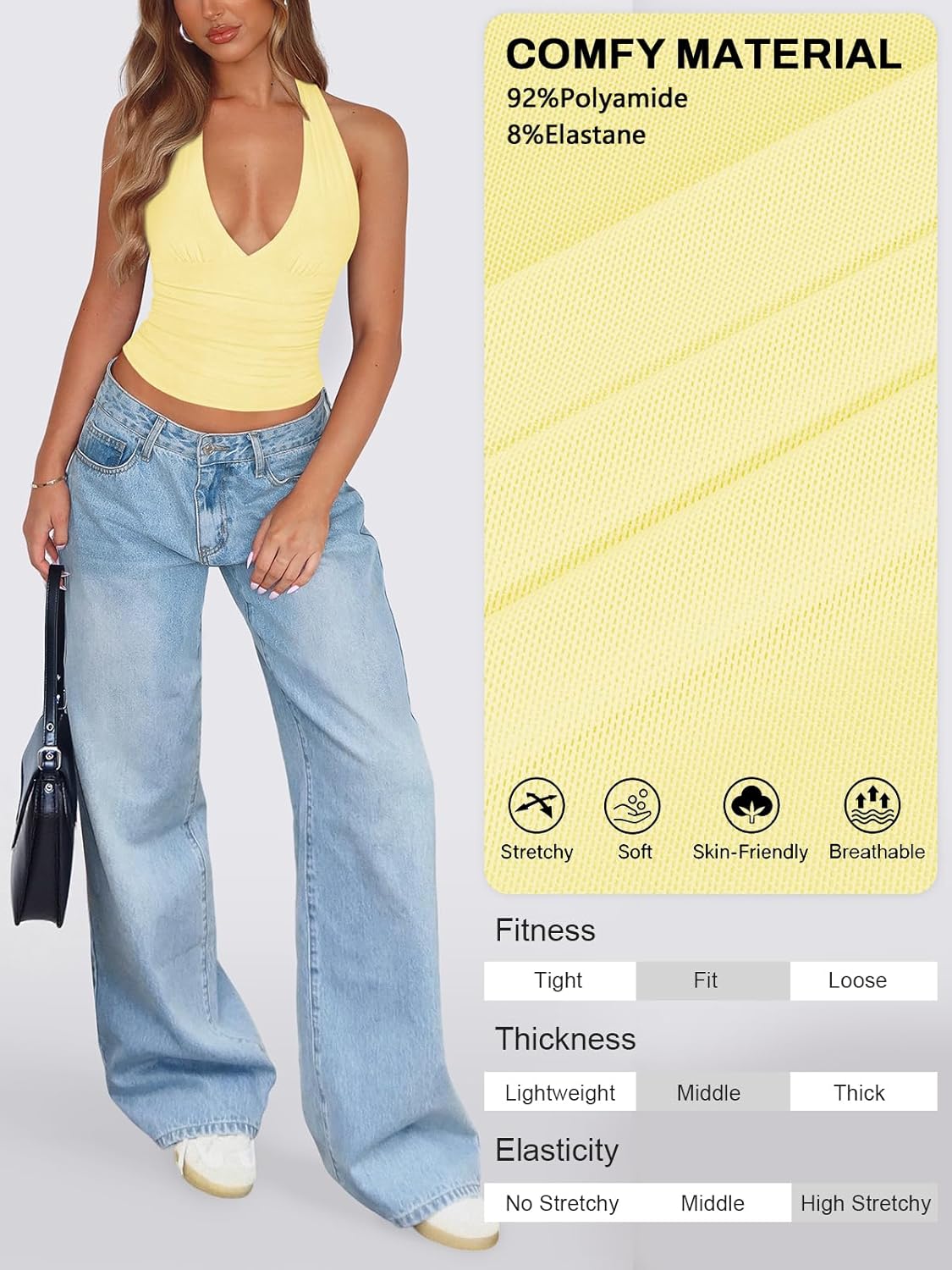 Women's Sexy Halter Tops for Women Summer Deep V Neck Mesh Ruched Tie Strap Backless Going Out Crop Top - Image 4