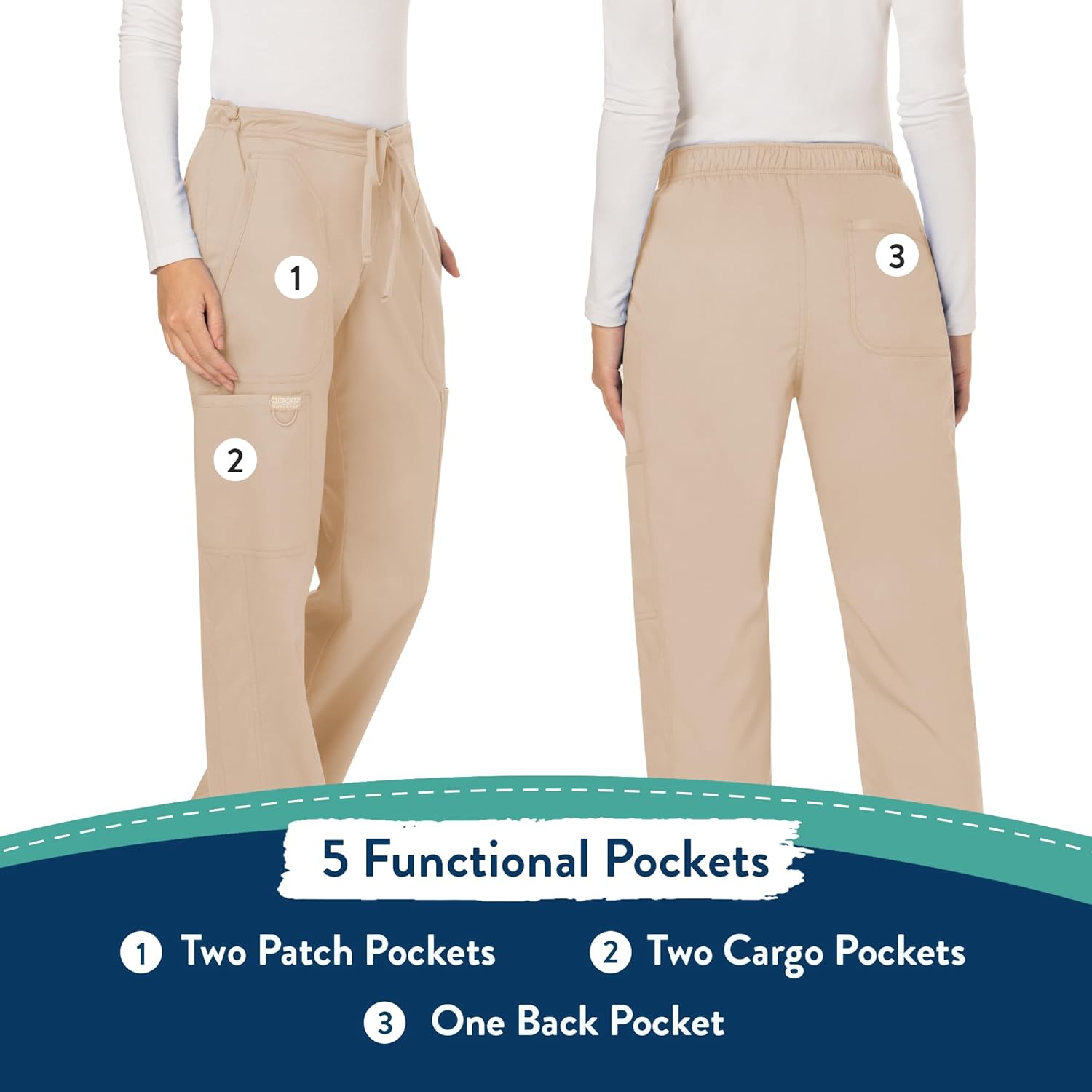 Cherokee Women Scrubs Pant Workwear Revolution Mid Rise Moderate Flare Drawstring WW120 - Image 5