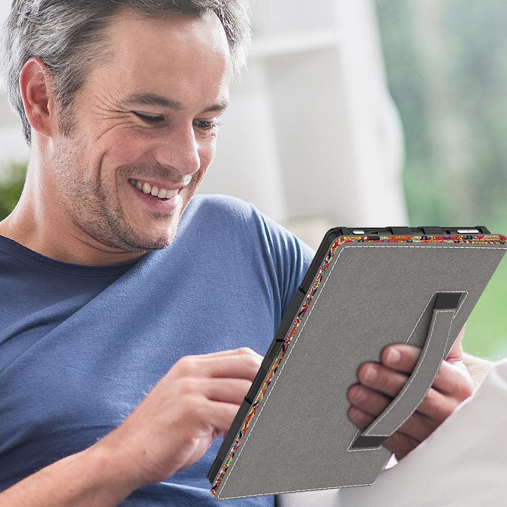 VORI Case for Amazon Fire HD 10 Tablet (9th/7th/5th Generation,2019/2017/2015 Release), Folio Folding Smart Stand Cover with Hand Strap and Auto Wake/Sleep for Fire 10.1 Inch, Mandala Flowers