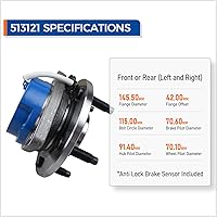 Vista 6 de PAROD Par 513121 Conjunto de cojinete de cubo de rueda delantera compatible con Cadillac DTS Eldorado Seville, Chevy Impala Monte Carlo, Buick