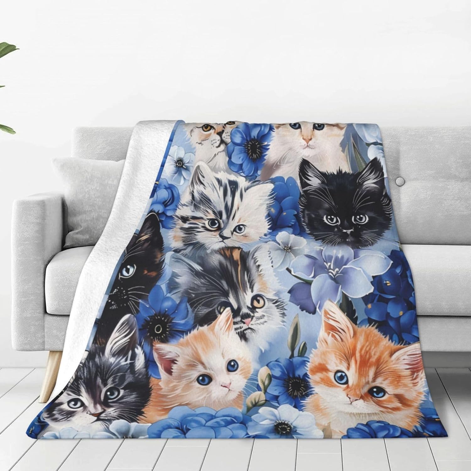 Cat & Flower Decor Animal Throw Blanket - Gifts for Kids & Adults, Warm Soft Plush Lightweight Fleece Flannel Blanket, 50"X40" - Image 9