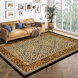 Modern Leopard Area Rug Washable Luxury Brown Animal Skin Print Floor Ma...