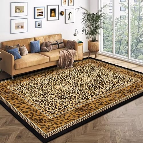 Luxury Leopard Area Rugs 4'x5' for Living Dinning Room Modern Animal Print Throw Rugs Washable Non Skid Bedroom Floor Mats
