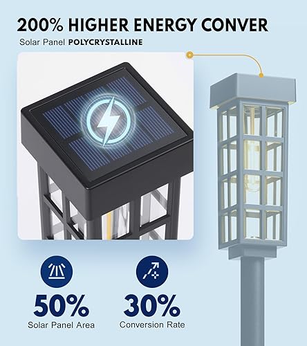 Miniatura 4 de PASAMIC Luces solares de camino de 24 pulgadas para exteriores, paquete de 8 luces de jardín brillantes con encendidoapagado automático, luces