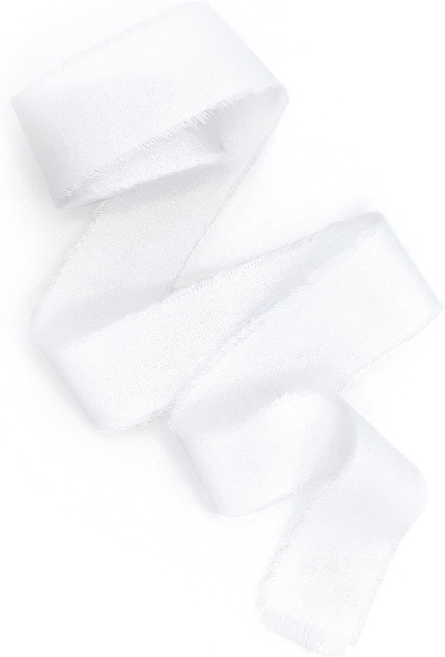 White ribbon 1/2" 1" 2" 3 inch wide 5yd cotton Frayed edges hand dyed for Rustic wedding invitation ties favors gift wrapping Party decor bows Florist Bouquet supplies Flat lay props (White)