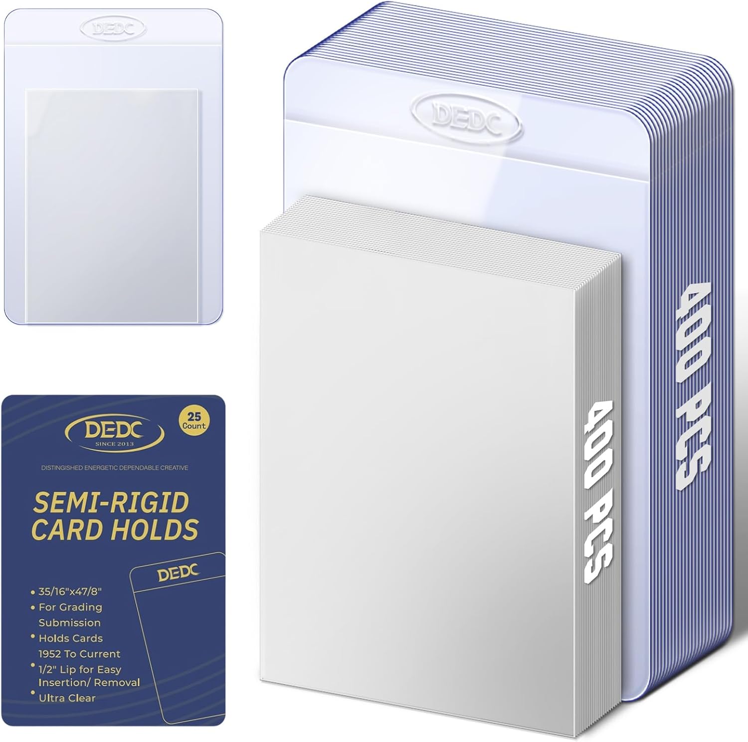 DEDC 400 Semi Rigid Card Holders and 400 Penny Sleeves for PSA Grading, Standard Size Card Saver 1 and Soft Trading Card Protectors for Baseball Basketball Sports Cards