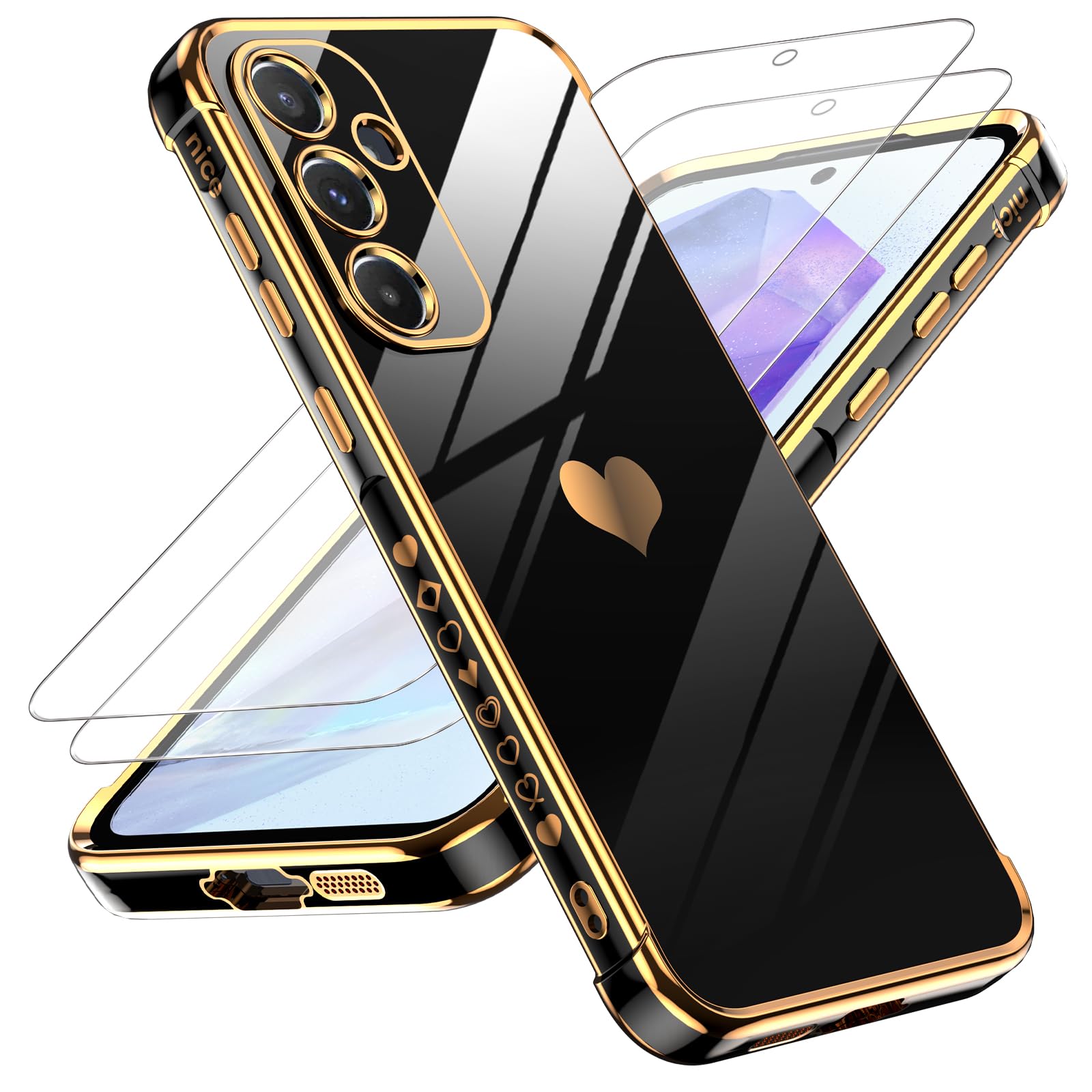 LeYi for Samsung Galaxy A55 5G Case with 2 Screen Protector Black
