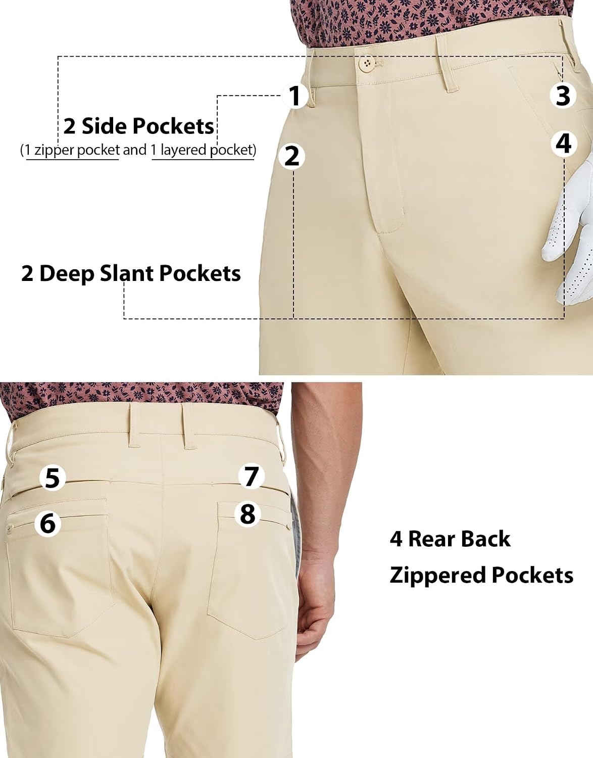 M MAELREG Men's Golf Shorts with 8 Pockets 7" Inseam Water Resistant Quick Dry Flat Front Dress Shorts for Casual Work Travel
