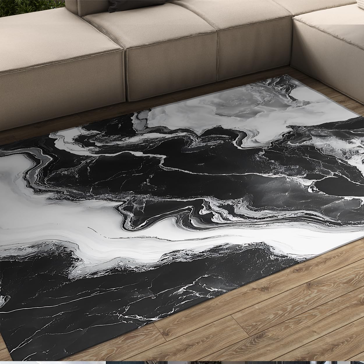 Tapis de salon marbre abstrait - Descente de lit ultra douce 120x150 pour chambre
