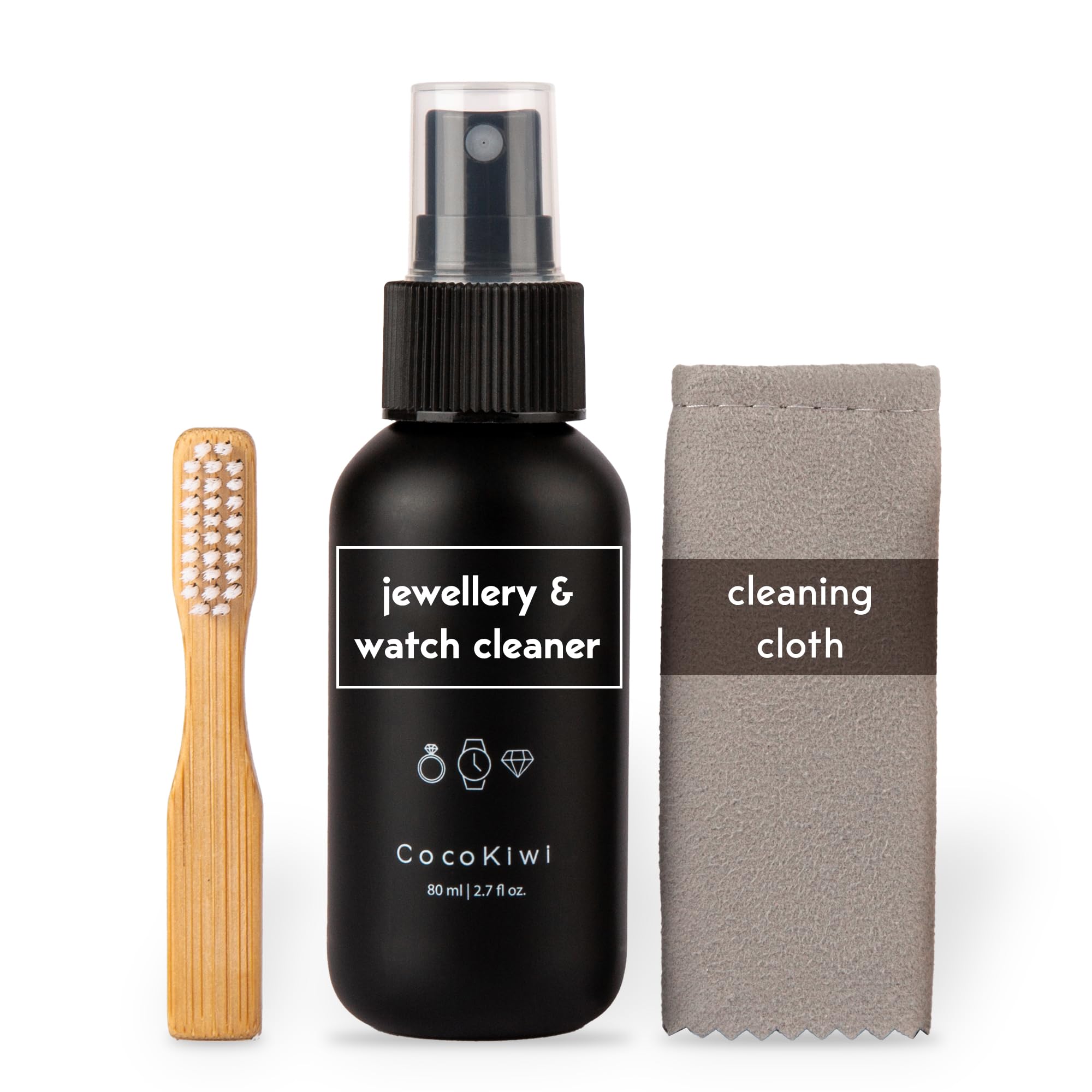 Solución limpiadora de joyas, kit de limpieza de relojes, oro y plata, limpiador de collares, pendientes y anillos, 80 ml, restaura el brillo con el paño y el cepillo incluidos