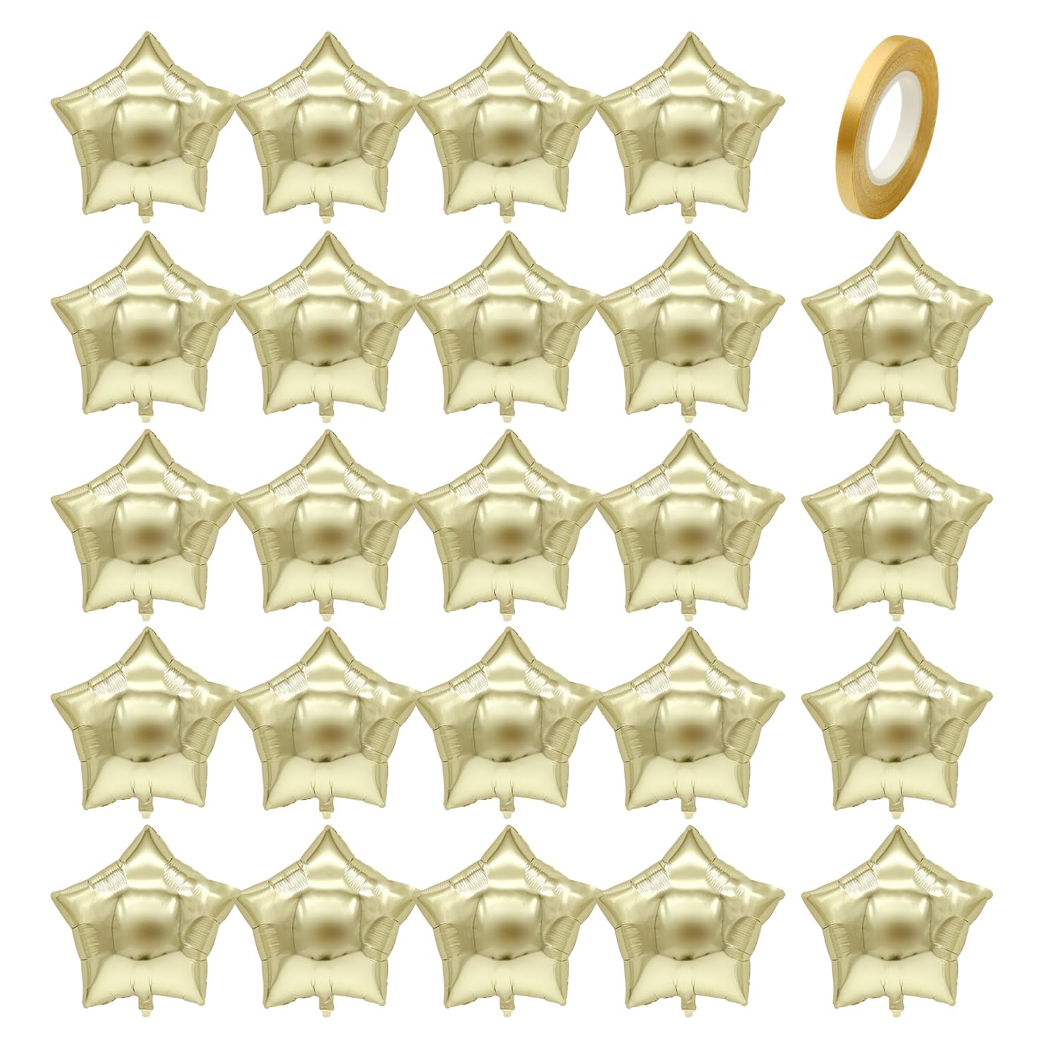 EJUFNS 24 Pieces Of Star Balloons And 1 Roll Of 10M Golden Ribbon, Shiny Aluminum Film Balloon, Party Decoration Balloons, Party Supplies.