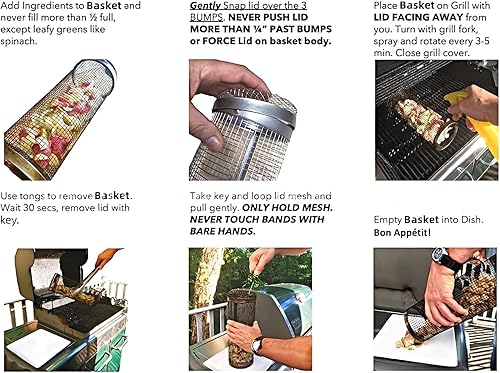 Miniatura 6 de 2 cestas rodantes para asar al aire libre, juego de cestas redondas de acero inoxidable para parrilla al aire libre, accesorios de parrilla para