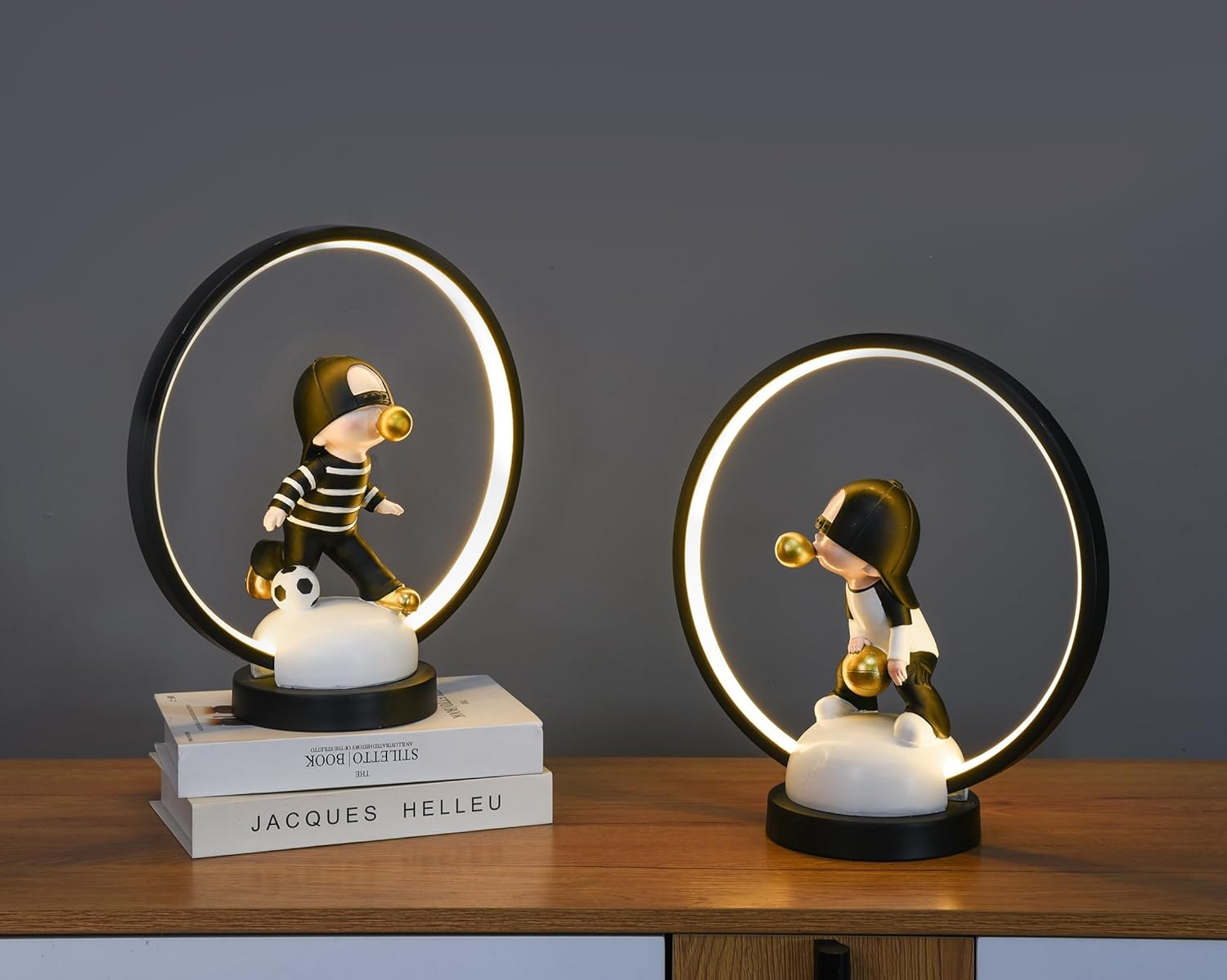 Bubble Boy Sculptures Home Decor, Resin Statue with LED Light for Shelf Decor Office Decor Table Decorations for Kids Room Bedroom Living Room, Idea Gifts for Birthday, Christmas（Black - Bubble Boy）