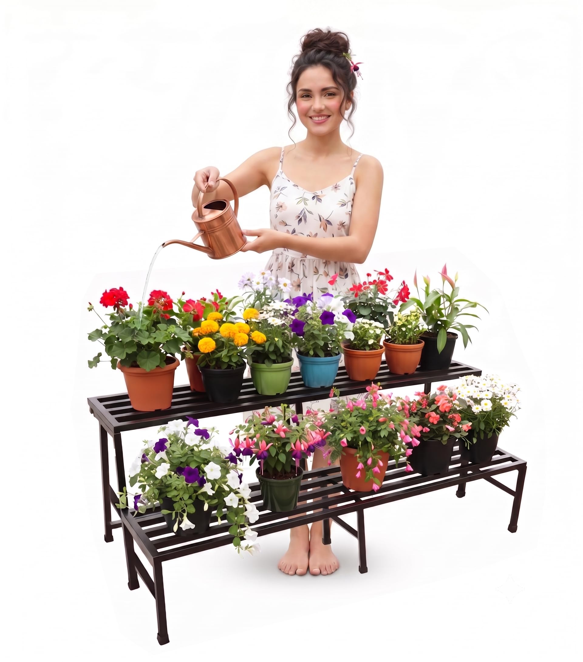 IRON LANDS OAK 2 Step 37 Spectacular 3 Feet Heavy Duty Metal Plant Planter Pot Stands Display Rack Indoor & Outdoor for Your Home Balcony Hotel and Garden Decor (Black)-image-19